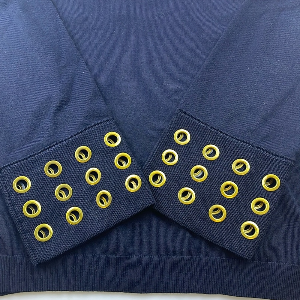 Tory Burch Navy Merino Wool Blend Top with Grommet Detail N278-5 - Picture 5 of 10
